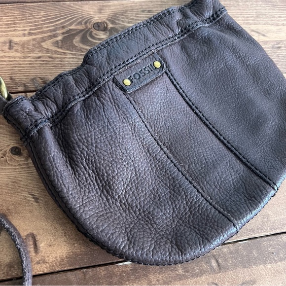 Fossil Small Brown Leather Crossbody Embellished Studded Purse Boho Festival Bag - Picture 5 of 15
